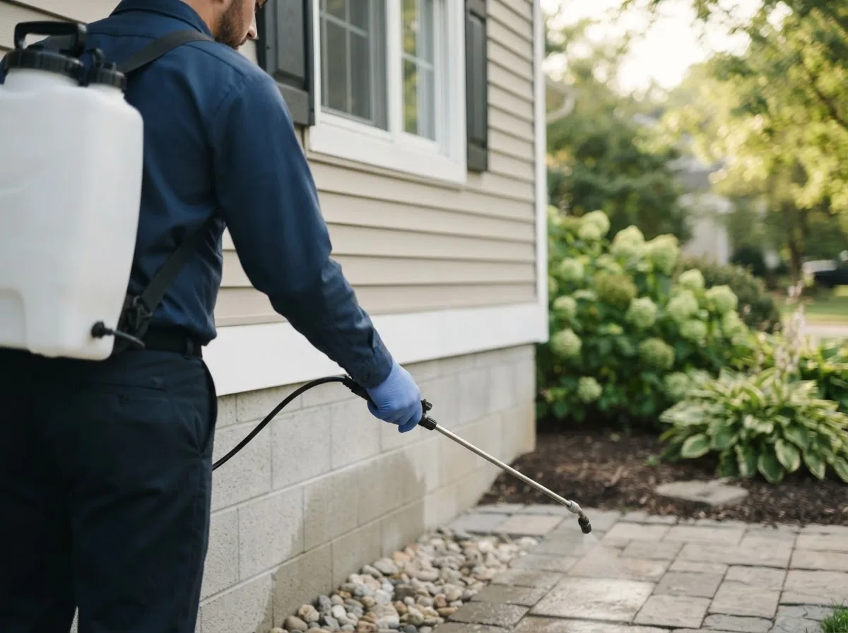 Pest control technician inspecting a home in Linden, NC